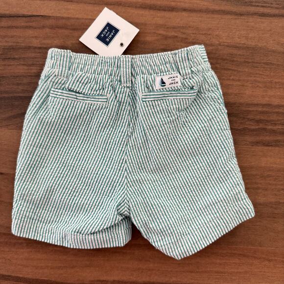 NWT Janie and Jack Baby Shorts 3–6 Months Green Striped Seersucker Cotton Summer - Picture 4 of 5